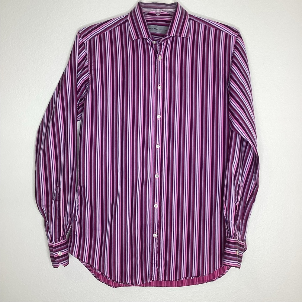 Etro Men’s Striped Shirt Purple Pink IT 41 (L)